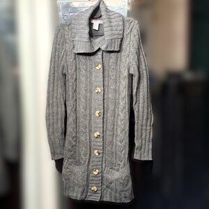 Airport Clothing Company Grey Cable Knit Cardigan (Like New/Size Medium)